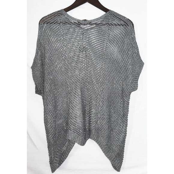 NWT BCBGMaxAzria Silver Metallic Crochet Poncho Sweater - Picture 7 of 10
